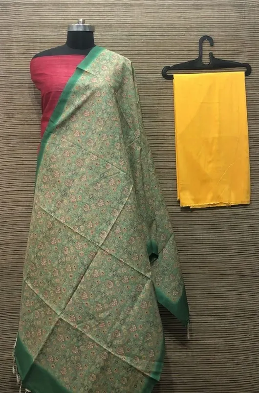 Elegant Ghicha Tussar Silk Plain Suit Material – Handwoven Natural Texture